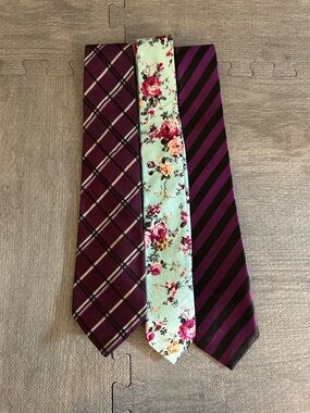 Men’s Tie Set in Purple and Mint Floral - Versatile Dress Neckties.